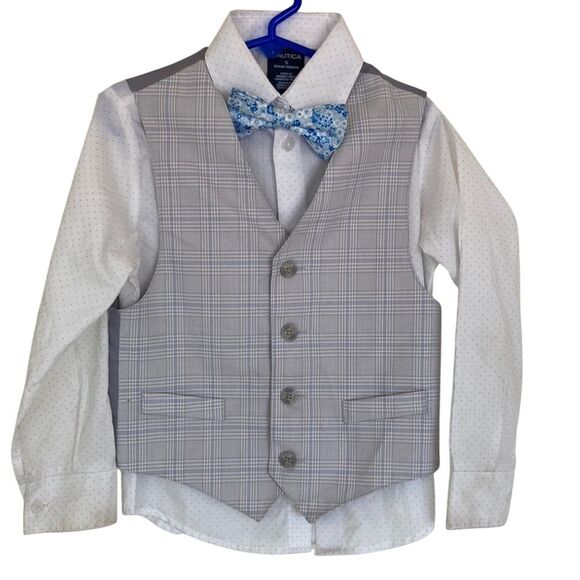 Nautica Other - Nautica Shirt Vest Bow Tie Combo Boys Size 5 Grey Blue White